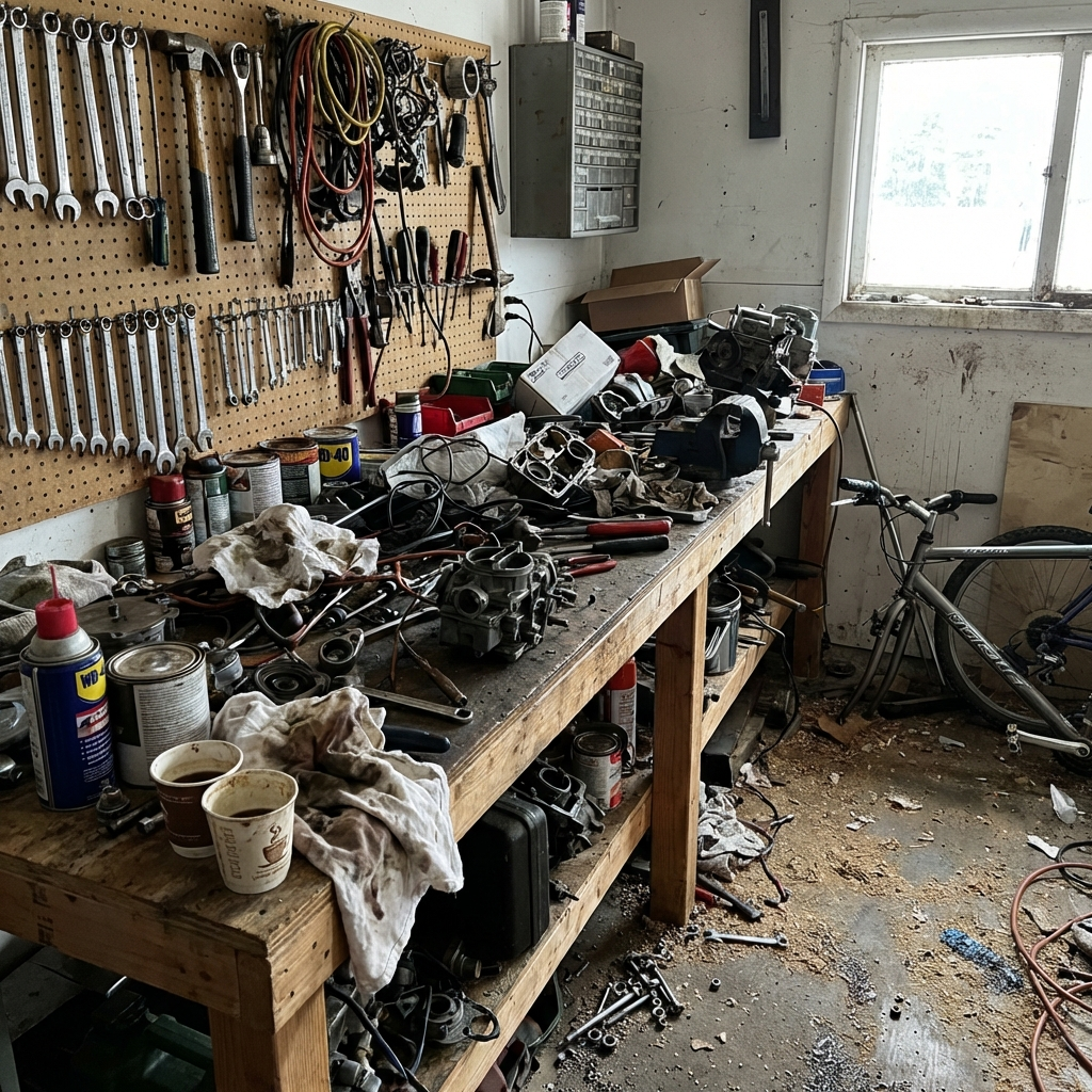 Cluttered workbench